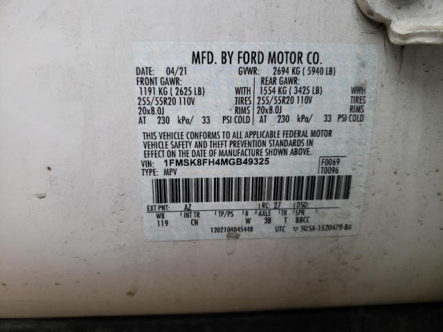Photo 10 from auction – 2021 FORD EXPLORER L with VIN 1FMSK8FH4MGB49325