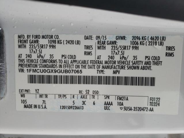 Photo 10 from auction – 2016 FORD ESCAPE SE with VIN 1FMCU0GX9GUB07065