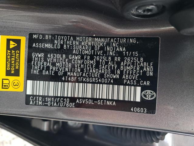 Photo 10 from auction – 2016 TOYOTA CAMRY LE with VIN 4T4BF1FK6GR540074