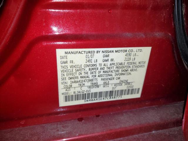 Photo 10 from auction – 2007 NISSAN MAXIMA SE with VIN 1N4BA41E47C848775