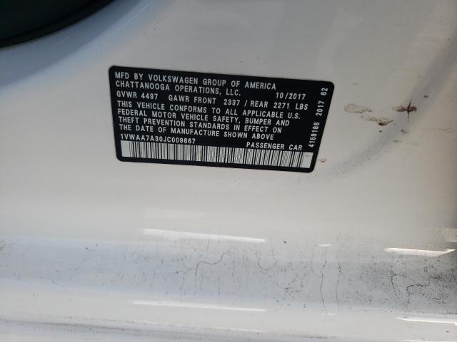 Photo 10 from auction – 2018 VOLKSWAGEN PASSAT S with VIN 1VWAA7A30JC009667