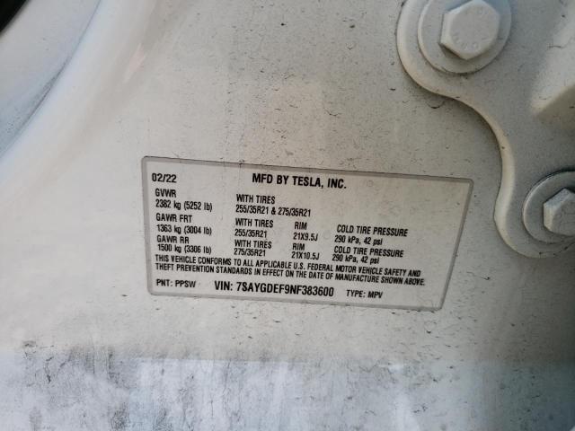 Photo 10 from auction – 2022 TESLA MODEL Y with VIN 7SAYGDEF9NF383600