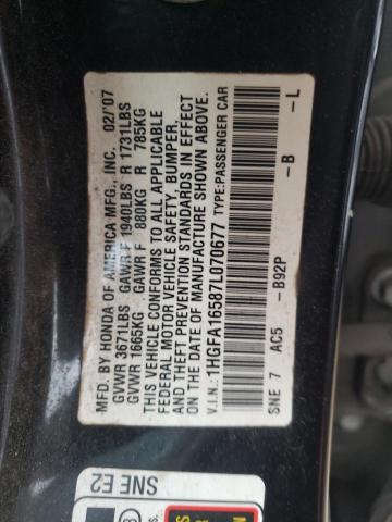 Photo 10 from auction – 2007 HONDA CIVIC LX with VIN 1HGFA16587L070677