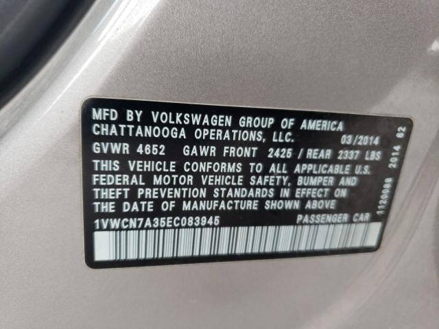 Photo 10 from auction – 2014 VOLKSWAGEN PASSAT SEL with VIN 1VWCN7A35EC083945
