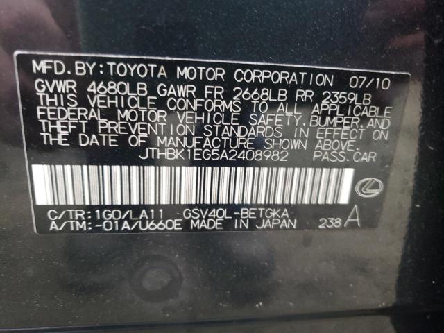 Photo 10 from auction – 2010 LEXUS ES 350 with VIN JTHBK1EG5A2408982