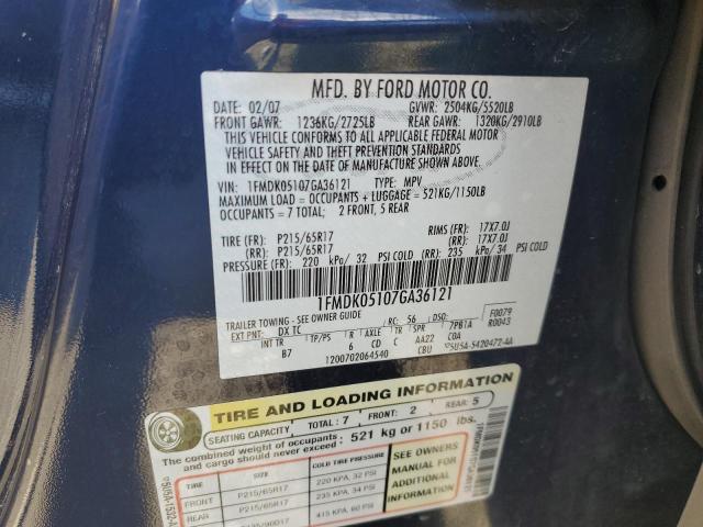 Photo 10 from auction – 2007 FORD FREESTYLE with VIN 1FMDK05107GA36121