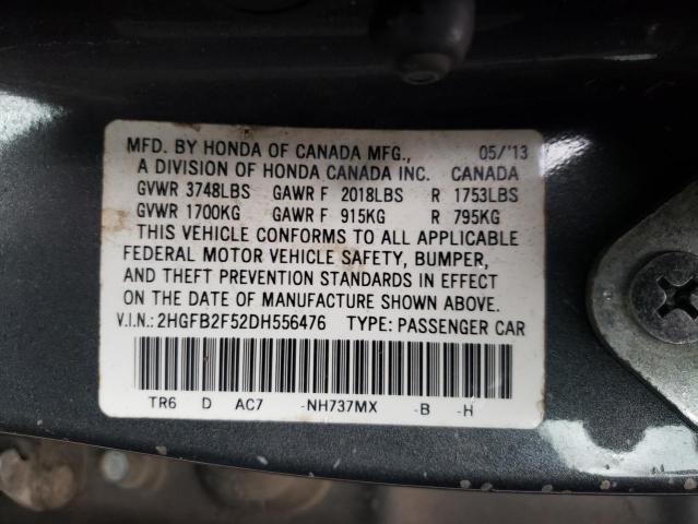 Photo 10 from auction – 2013 HONDA CIVIC LX with VIN 2HGFB2F52DH556476