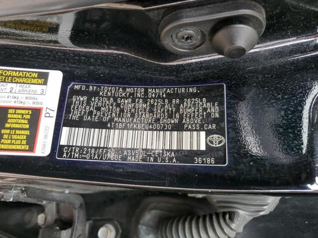 Photo 10 from auction – 2014 TOYOTA CAMRY L with VIN 4T1BF1FK6EU400730