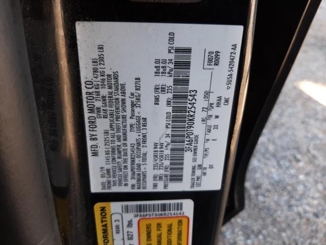 Photo 10 from auction – 2019 FORD FUSION SE with VIN 3FA6P0T90KR254543