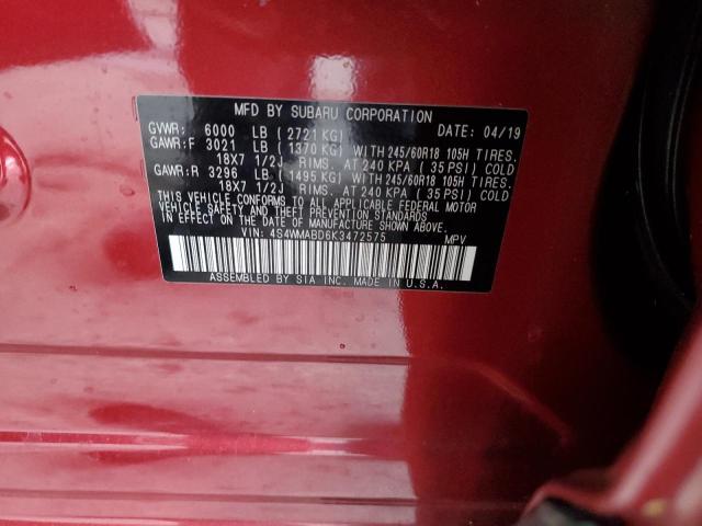 Photo 10 from auction – 2019 SUBARU ASCENT PRE with VIN 4S4WMABD6K3472575
