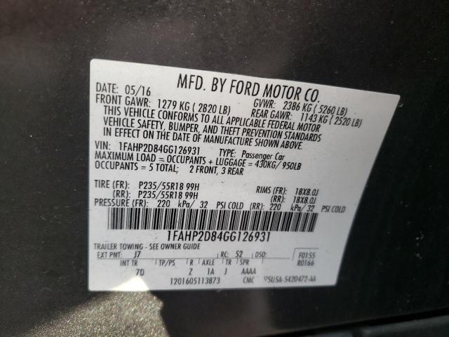 Photo 10 from auction – 2016 FORD TAURUS SE with VIN 1FAHP2D84GG126931