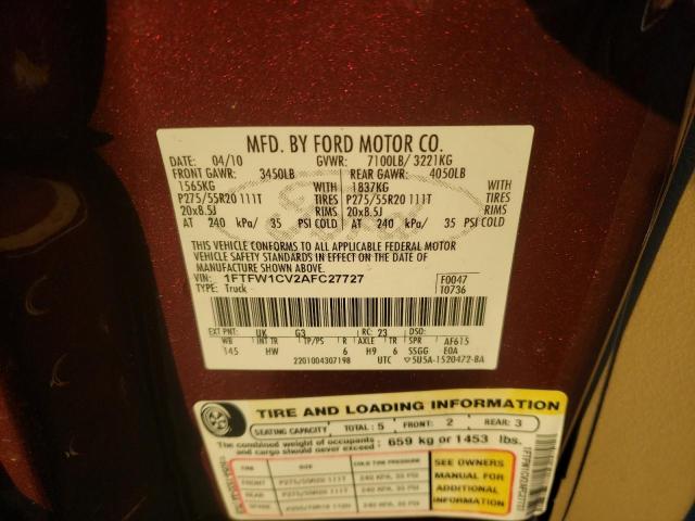Photo 10 from auction – 2010 FORD F150 SUPER with VIN 1FTFW1CV2AFC27727