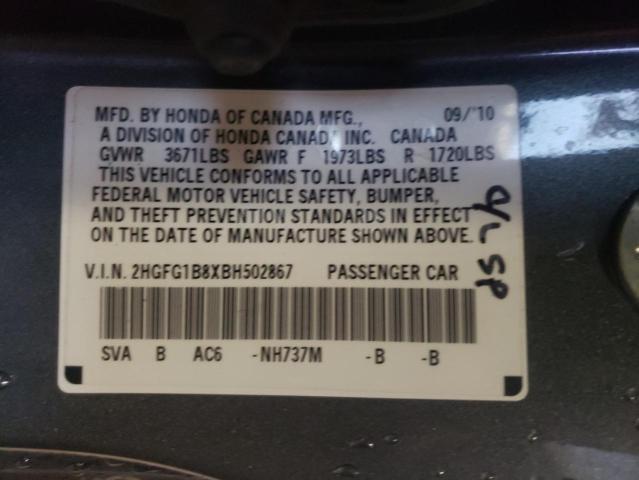 Photo 10 from auction – 2011 HONDA CIVIC EX with VIN 2HGFG1B8XBH502867