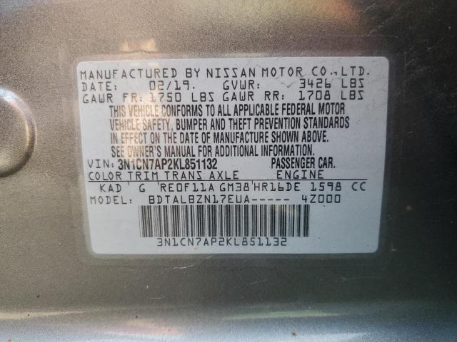Photo 10 from auction – 2019 NISSAN VERSA S with VIN 3N1CN7AP2KL851132
