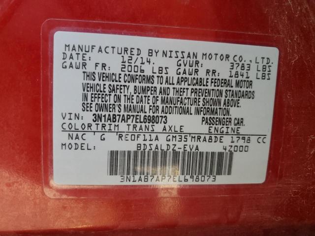 Photo 10 from auction – 2014 NISSAN SENTRA S with VIN 3N1AB7AP7EL698073