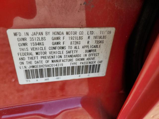 Photo 10 from auction – 2010 HONDA FIT with VIN JHMGE8H29AC014319