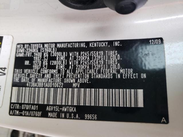 Photo 10 from auction – 2010 TOYOTA VENZA with VIN 4T3BA3BB1AU010622