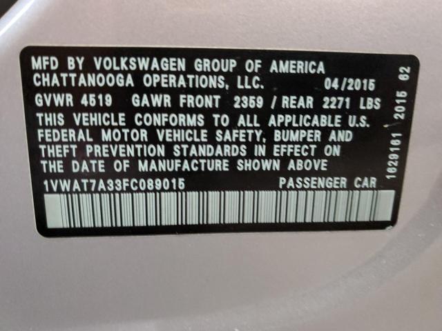 Photo 10 from auction – 2015 VOLKSWAGEN PASSAT S with VIN 1VWAT7A33FC089015