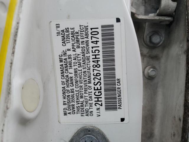 Photo 10 from auction – 2004 HONDA CIVIC EX with VIN 2HGES26784H514701
