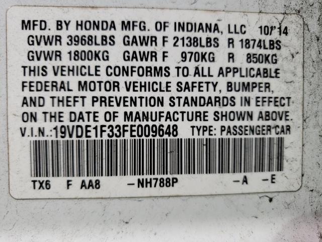 Photo 10 from auction – 2015 ACURA ILX 20 with VIN 19VDE1F33FE009648