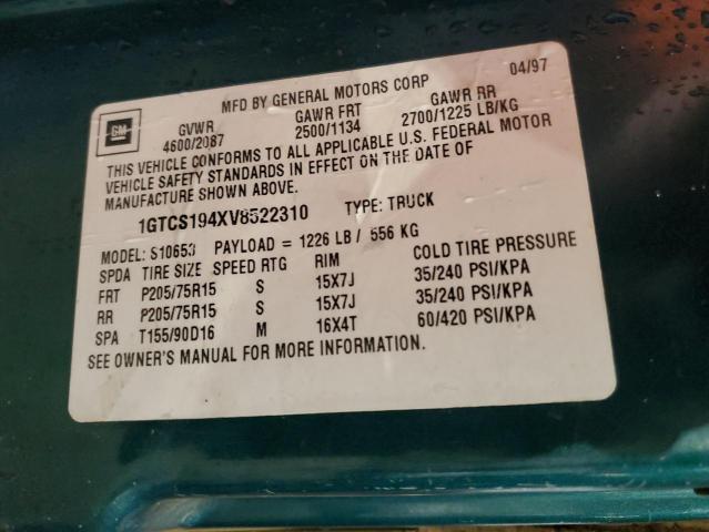 Photo 10 from auction – 1997 GMC SONOMA with VIN 1GTCS194XV8522310