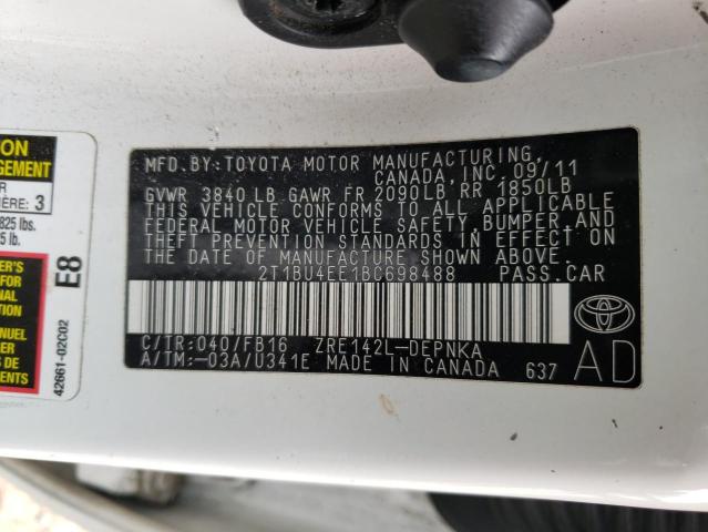 Photo 10 from auction – 2011 TOYOTA COROLLA BA with VIN 2T1BU4EE1BC698488
