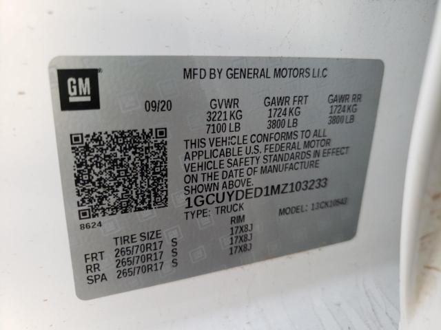 Photo 10 from auction – 2021 CHEVROLET SILVERADO with VIN 1GCUYDED1MZ103233