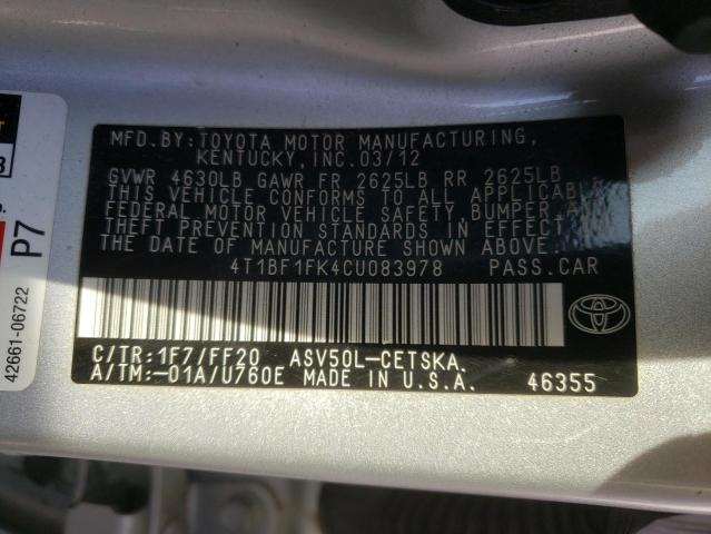 Photo 10 from auction – 2012 TOYOTA CAMRY BASE with VIN 4T1BF1FK4CU083978