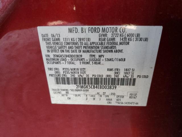 Photo 10 from auction – 2014 FORD FLEX SEL with VIN 2FMGK5C84EBD03839