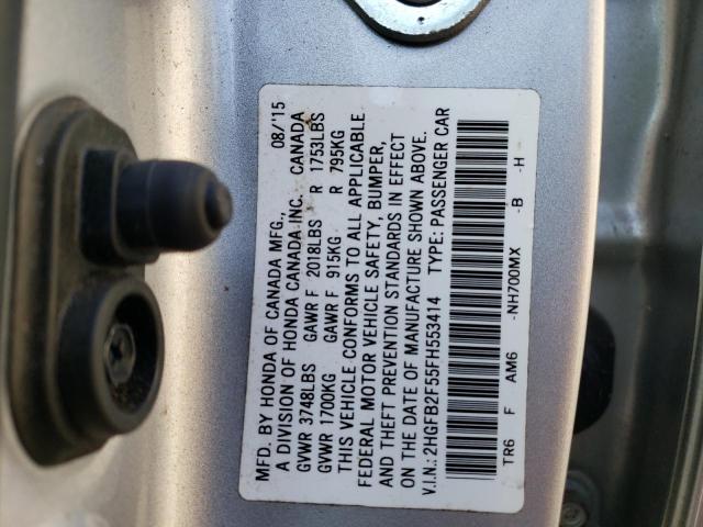 Photo 10 from auction – 2015 HONDA CIVIC LX with VIN 2HGFB2F55FH553414