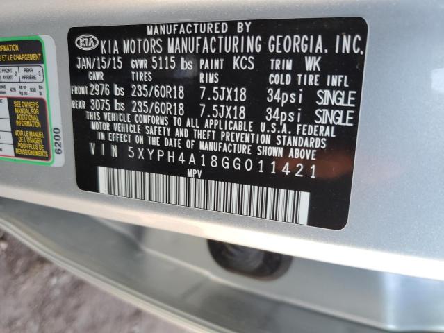 Photo 10 from auction – 2016 KIA SORENTO EX with VIN 5XYPH4A18GG011421