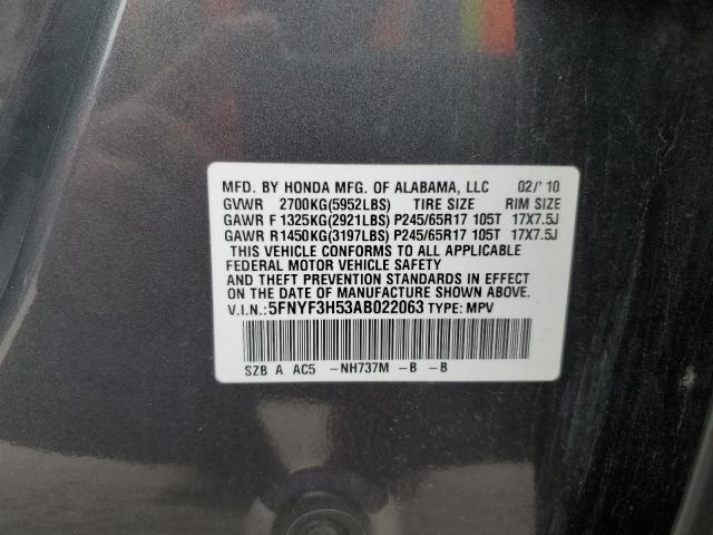 Photo 10 from auction – 2010 HONDA PILOT EXL with VIN 5FNYF3H53AB022063