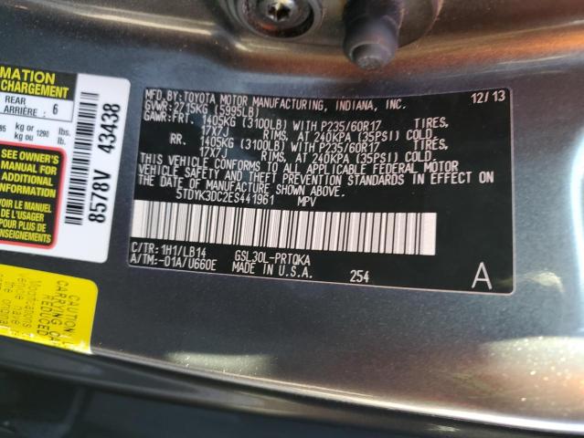 Photo 10 from auction – 2014 TOYOTA SIENNA XLE with VIN 5TDYK3DC2ES441961