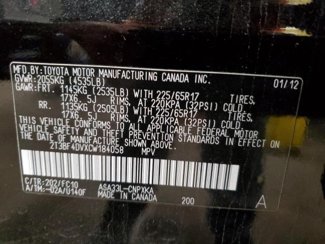 Photo 10 from auction – 2012 TOYOTA RAV4 with VIN 2T3BF4DVXCW184058
