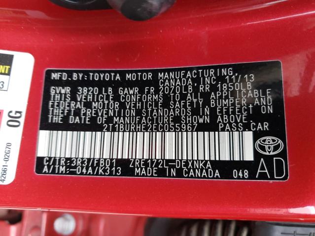 Photo 10 from auction – 2014 TOYOTA COROLLA L with VIN 2T1BURHE2EC055967
