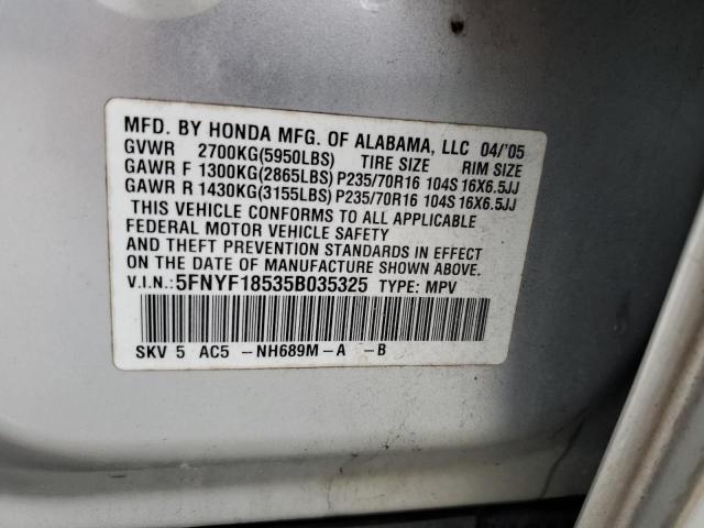 Photo 10 from auction – 2005 HONDA PILOT EXL with VIN 5FNYF18535B035325