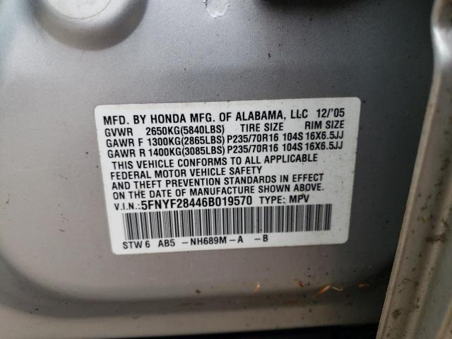 Photo 10 from auction – 2006 HONDA PILOT EX with VIN 5FNYF28446B019570