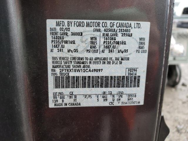 Photo 10 from auction – 2002 FORD F150 with VIN 2FTRX18W12CA49897