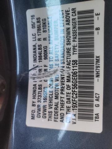 Photo 10 from auction – 2016 HONDA CIVIC LX with VIN 19XFC2F56GE061158