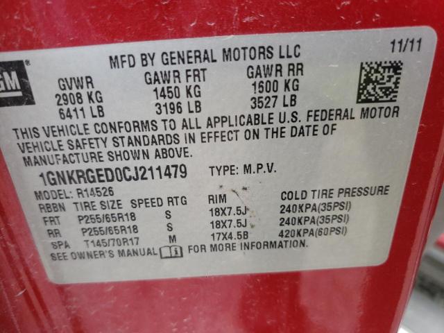 Photo 10 from auction – 2012 CHEVROLET TRAVERSE L with VIN 1GNKRGED0CJ211479