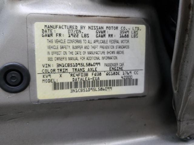 Photo 10 from auction – 2005 NISSAN SENTRA 1.8 with VIN 3N1CB51D95L586099