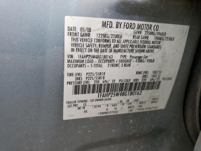 Photo 10 from auction – 2008 FORD TAURUS LIM with VIN 1FAHP25W48G180163