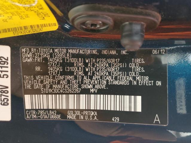 Photo 10 from auction – 2012 TOYOTA SIENNA XLE with VIN 5TDYK3DC4CS262267