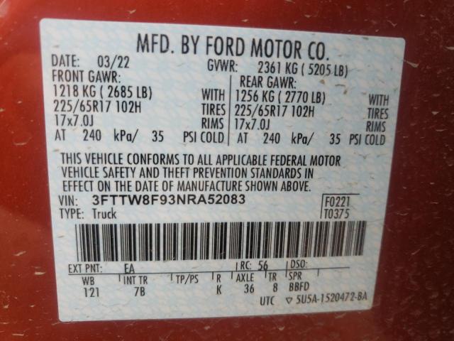 Photo 10 from auction – 2022 FORD MAVERICK X with VIN 3FTTW8F93NRA52083
