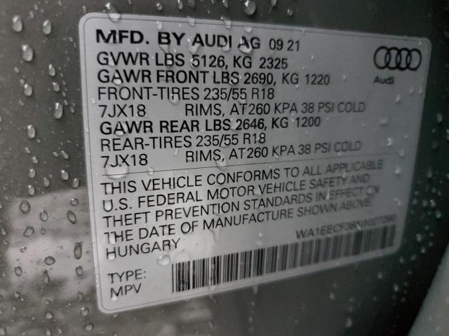 Photo 10 from auction – 2022 AUDI Q3 PREMIUM with VIN WA1EECF38N1027260