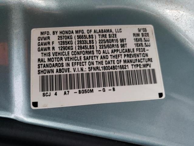 Photo 10 from auction – 2004 HONDA ODYSSEY EX with VIN 5FNRL18004B016621