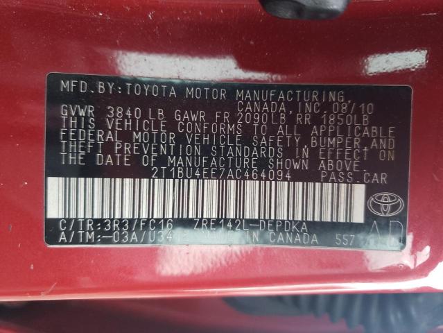 Photo 10 from auction – 2010 TOYOTA COROLLA BA with VIN 2T1BU4EE7AC464094
