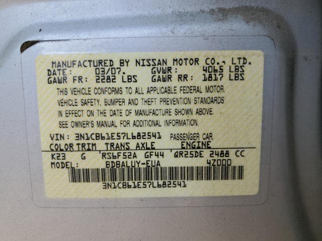 Photo 10 from auction – 2007 NISSAN SENTRA SE- with VIN 3N1CB61E57L682541