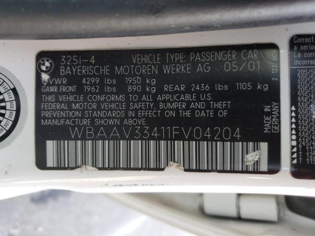 Photo 10 from auction – 2001 BMW 325 I with VIN WBAAV33411FV04204