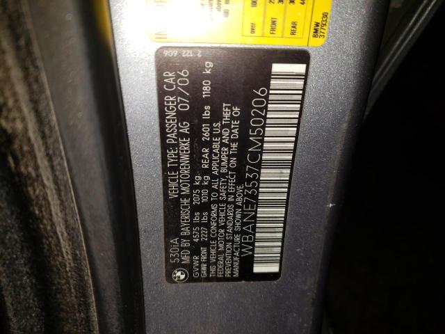 Photo 10 from auction – 2007 BMW 530 I with VIN WBANE73537CM50206